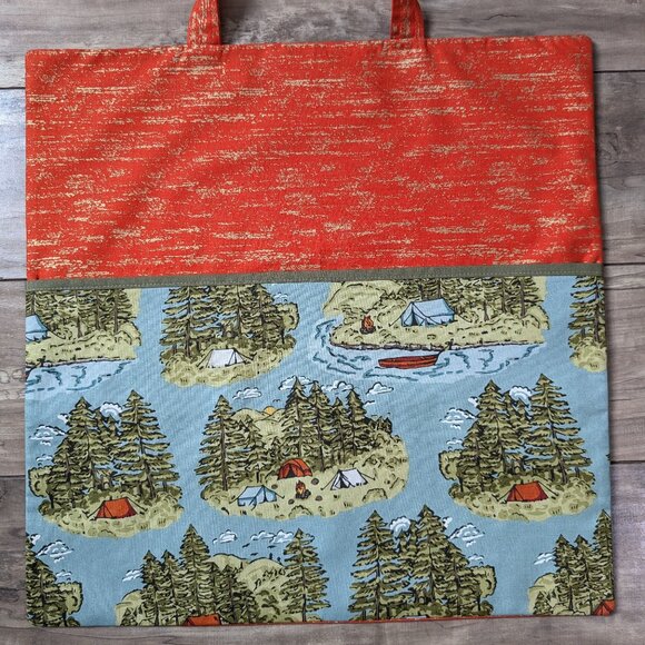 NEW!! Handmade CAMPING Kids Pocket Reading Pillow Book Buddy 16x16 - Picture 1 of 4